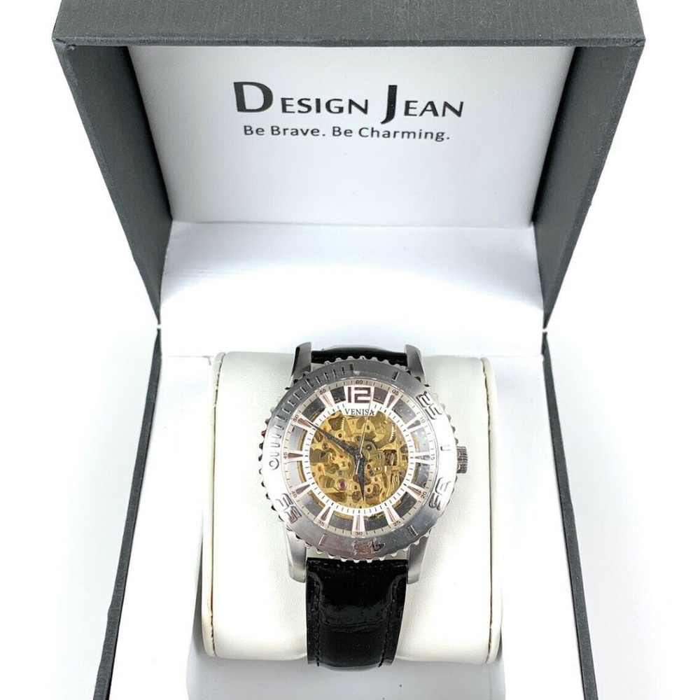 Design Jean Automatic Watches Big Watch Face Black Leather Band